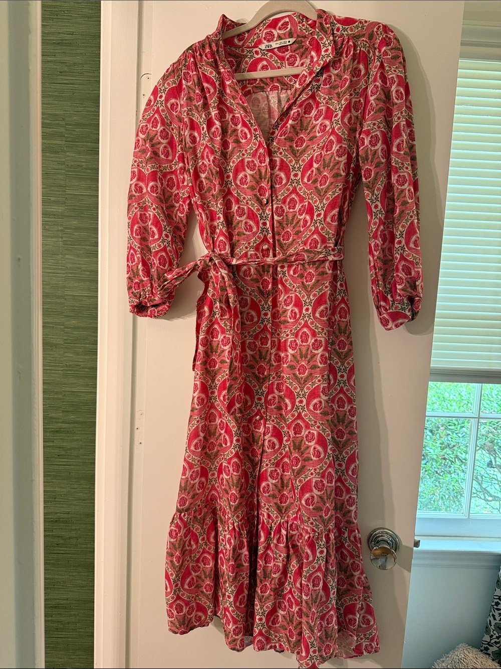 Women's Pink Paisley Wrap Midi Dress